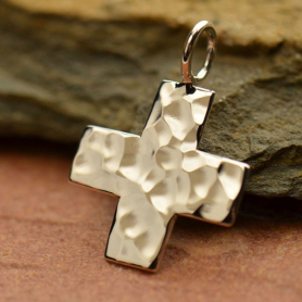 Sterling Silver Hammered Finish Cross Charm 20x15mm