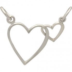 Sterling Silver Big and Little Heart Pendant Festoon 13x32mm