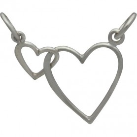 Sterling Silver Big and Little Heart Pendant Festoon 13x32mm