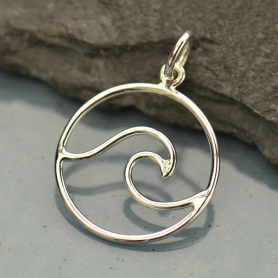 Sterling Silver Wire Wave Pendant 21x15mm