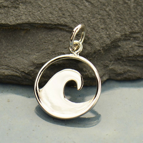 Sterling Silver Flat Plate Wave Charm 18x12mm