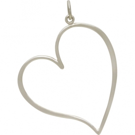 Sterling Silver Large Open Heart Pendant 37x27mm