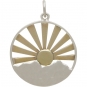 Silver Mountain Range Pendant with Bronze Sun Rays 26x20mm