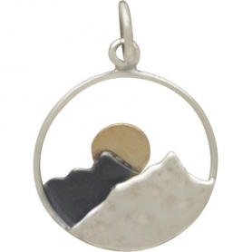Silver Mountain Range Pendant with Bronze Sun 21x15mm
