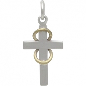 Sterling Silver Cross Charm with Bronze Infinity 21x10mm