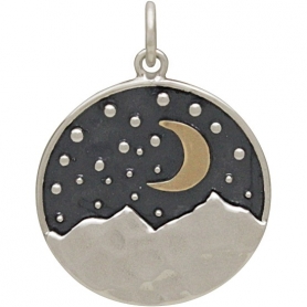 Sterling Silver Mountain Pendant with Bronze Moon 24x18mm