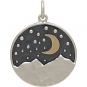 Sterling Silver Mountain Pendant with Bronze Moon 24x18mm