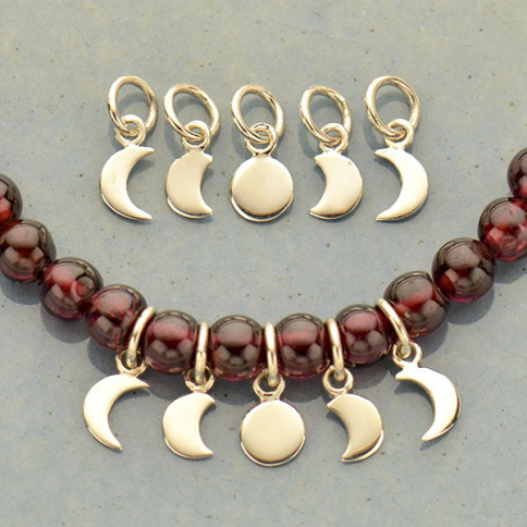 Sterling Silver Moon Phase Charm Set - 5 Moon Charms