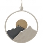Large Silver Mountain Range Pendant with Bronze Sun 26x20mm