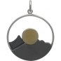 Large Silver Mountain Range Pendant with Bronze Sun 26x20mm