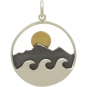 Silver Mountain and Ocean Pendant with Bronze Sun 26x20mm