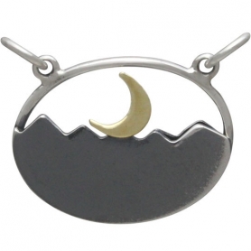 Silver Oval Mountain Pendant with Trees and Moon 18x20mm