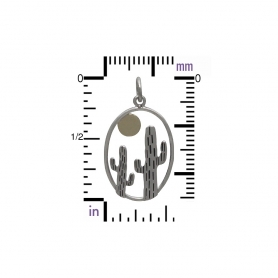 Sterling Silver Oval Cactus Pendant with Bronze Sun 27x15mm