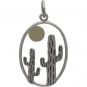 Sterling Silver Oval Cactus Pendant with Bronze Sun 27x15mm