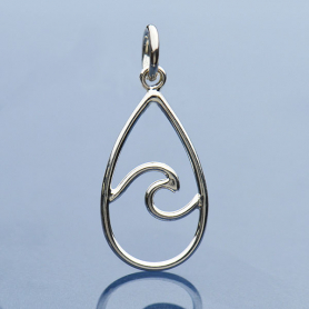 Sterling Silver Wire Wave Charm - Teardrop Shape 23x10mm