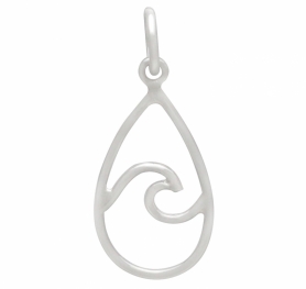 Sterling Silver Wire Wave Charm - Teardrop Shape 23x10mm
