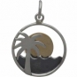 Silver Palm Tree and Ocean Charm with Bronze Sun 22x15mm