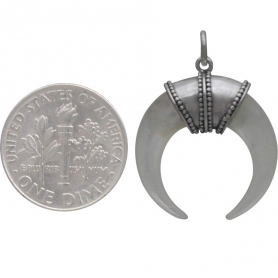 Hand Carved Mother of Pearl Horn Pendant with Bail 26x12mm