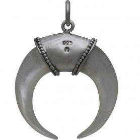 Hand Carved Mother of Pearl Horn Pendant with Bail 26x12mm