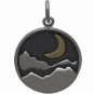 Sterling Silver Mountain Charm with Bronze Crescent 21x15mm