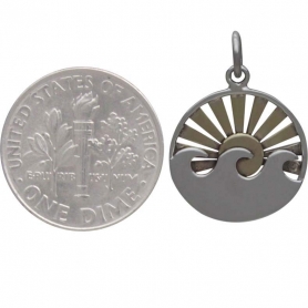 Sterling Silver Wave Charm with Bronze Setting Sun 21x15mm