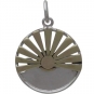 Sterling Silver Wave Charm with Bronze Setting Sun 21x15mm