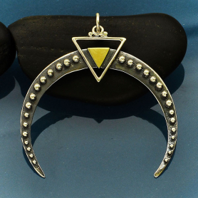 Silver Crescent Moon Pendant with Bronze Triangle 39x35mm