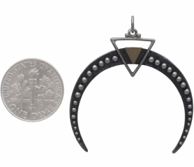Silver Crescent Moon Pendant with Bronze Triangle 39x35mm