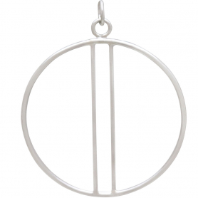 Sterling Silver Circle Pendant with Two Vertical Bars 44x35m