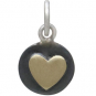 Sterling Silver Oxidized Disk Charm with Bronze Heart 14x8mm