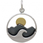 Silver Mountain and Ocean Charm with Bronze Sun 21x15mm