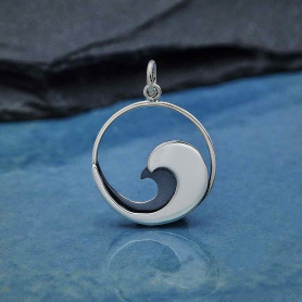 Sterling Silver Double Layer Wave Charm 25x18mm