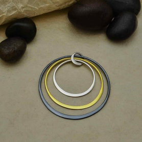 Mixed Metal Three Circle Stack Pendant 33x30mm