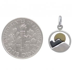 Mini Sterling Silver Mountain Charm with Bronze Sun