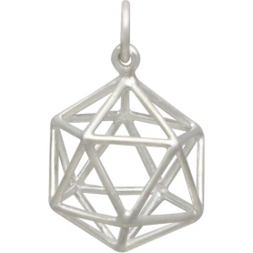 Sterling Silver Wire Icosahedron Pendant 21x15mm