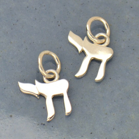 Sterling Silver Chai Life Symbol Charm - Jewish Charm 13x8mm