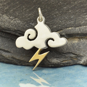 Sterling Silver Cloud Charm w Bronze Lightning Bolt 21x17mm