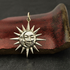 Sterling Silver Moon and Sun Pendant with Faces 28x23mm