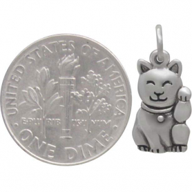 Sterling Silver Lucky Cat Charm -Maneki Neko Charm 18x8mm