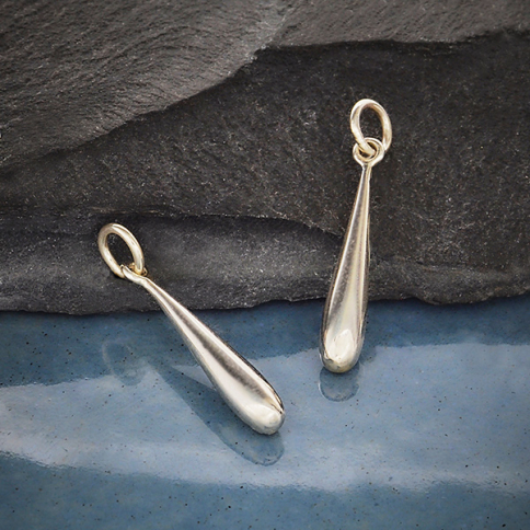 Sterling Silver Solid Teardrop Charm -24mm