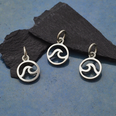 Sterling Silver Mini Openwork Wave Charm 14x8mm
