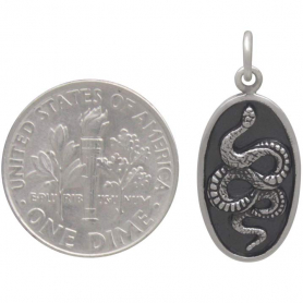 Sterling Silver Snake Pendant on Oval Disk