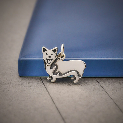 Sterling Silver Corgi Dog Charm 14x16mm