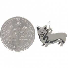 Sterling Silver Corgi Dog Charm 14x16mm