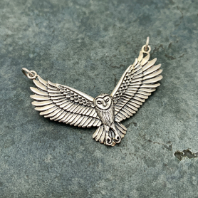 Sterling Silver Flying Owl Pendant Festoon 31x40mm