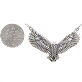 Sterling Silver Flying Owl Pendant Festoon 31x40mm