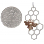 Sterling Silver Honeycomb Pendant with Bronze Bee 32x16mm