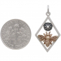 Bronze Bee Charm with Sun in Silver Diamond Frame 28x15mm