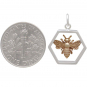 Sterling Silver Hexagon Charm with Bronze Bee 20x16mm