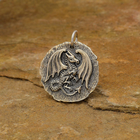 Sterling Silver Ancient Coin Charm - Dragon 24x20mm